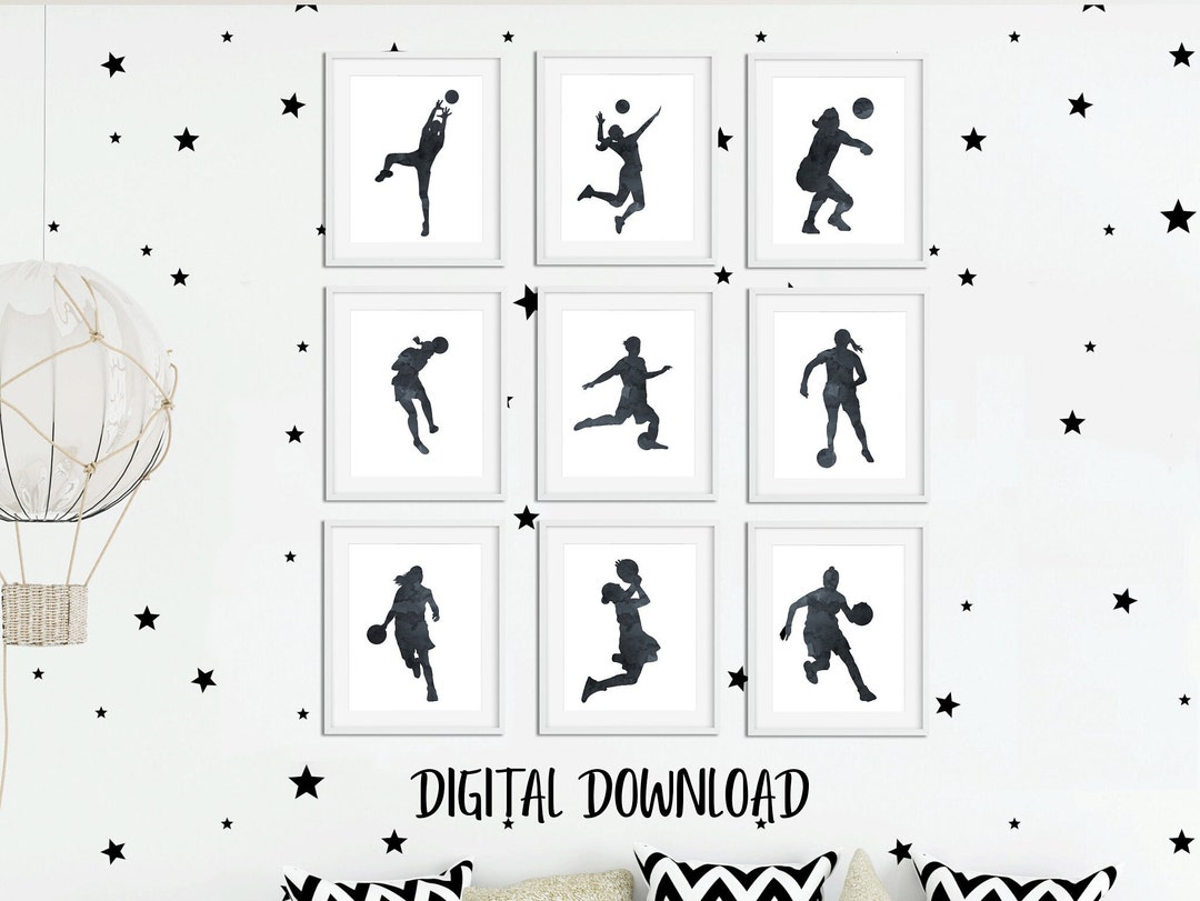Set of 9 Pictures, Basketball Player, Volleyball Player, Soccer Player