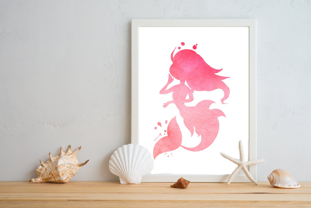 Printable Pink Mermaid Wall Art, Coastal Girls Room Decor, Downloadable ...