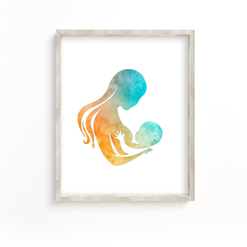 Printable Mother And Baby Breastfeeding Watercolor Wall Art image 0