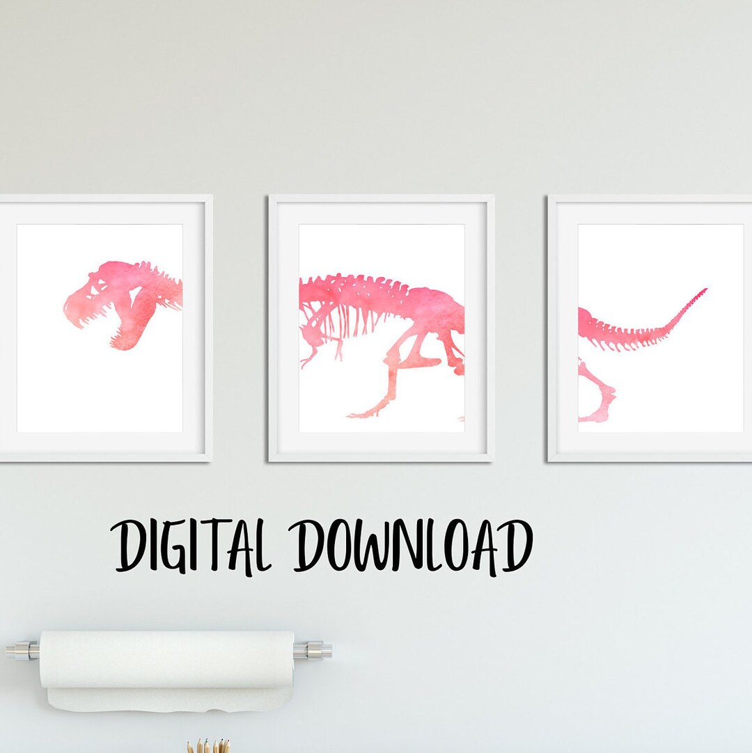 Pink Dinosaur Wall Art Set for 3 Prints DIGITAL DOWNLOAD Etsy UK