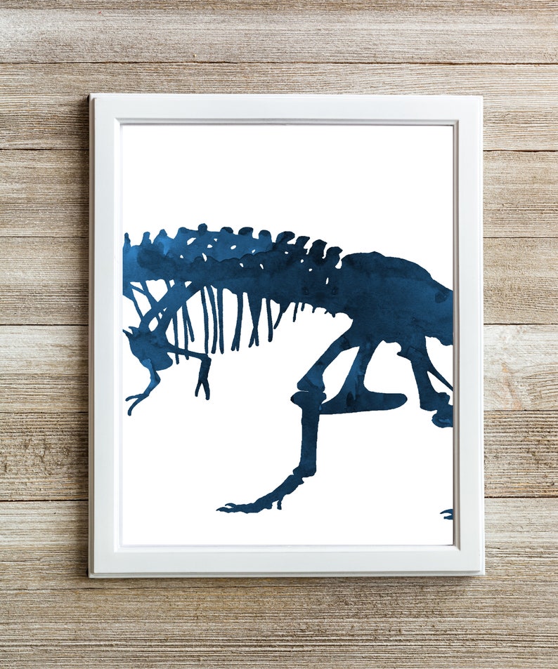 Navy Blue Dinosaur Skeleton Wall Art Print Set for 3 Prints Etsy