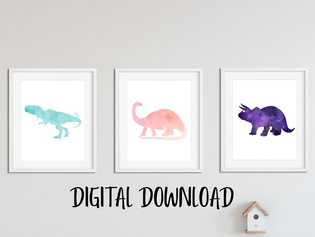 Dinosaur Wall Art Printable Set of 3 Dino Pictures Etsy