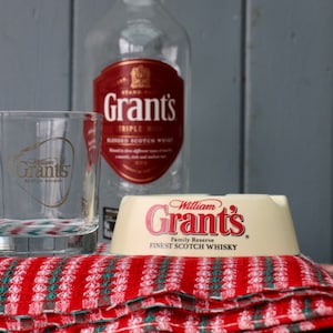 Iconic Vintage Grants Scotch Whisky Glass & Ashtray Triangular Shape
