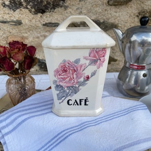 Original French Vintage Ceramic Storage Jar CAFE 1930&#39;s         French Vintage Shabby Chic