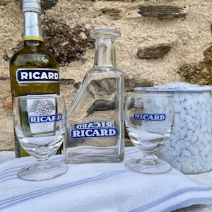 RARE French Vintage Iconic RICARD Water Carafe and 2 Glasses French Cafe Bar Chic