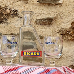 RARE French Vintage Iconic RICARD Water Carafe and 2 Glasses French Cafe Bar Chic