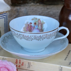 French Vintage, Limoges porcelain tea cup and saucer              1930&#39;s. French Shabby Chic