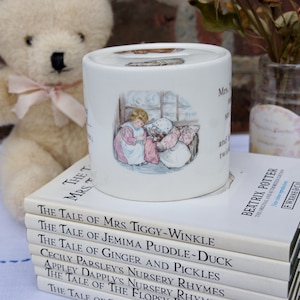 Vintage Beatrix Potter Mrs Tiggy Winkle money box Christening Gift.