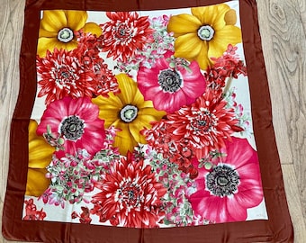 Vintage Silk Scarf: 1980s Floral French Autumn Colours 33ins square