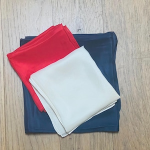 3 x Classic Vintage Pure Silk Square Scarves Navy Blue, Red and Cream