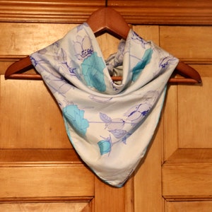 Pure Silk Scarf. Jacqmar  Blue Floral Design. 28ins square. Vintage Fashion