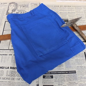 XXXL Traditional French Vintage Workwear Trousers Bleu de Travail Chore workwear. Cropped Blue work trousers