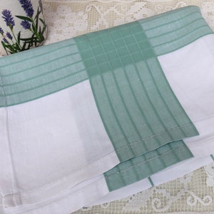 French Vintage Green Check Linen Table Cloth 60ins x 74ins Afternoon Tea Vintage Shabby Chic