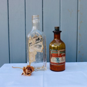 French Vintage Pharmacy bottles x 2. French Vintage Shabby Chic