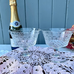 Vintage Etched Champagne Coupe Glasses, Dessert Barware