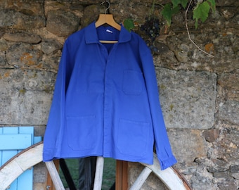 Traditional French Vintage Workwear 58ins Chest Bleu de Travail Chore workwear Blue work jacket