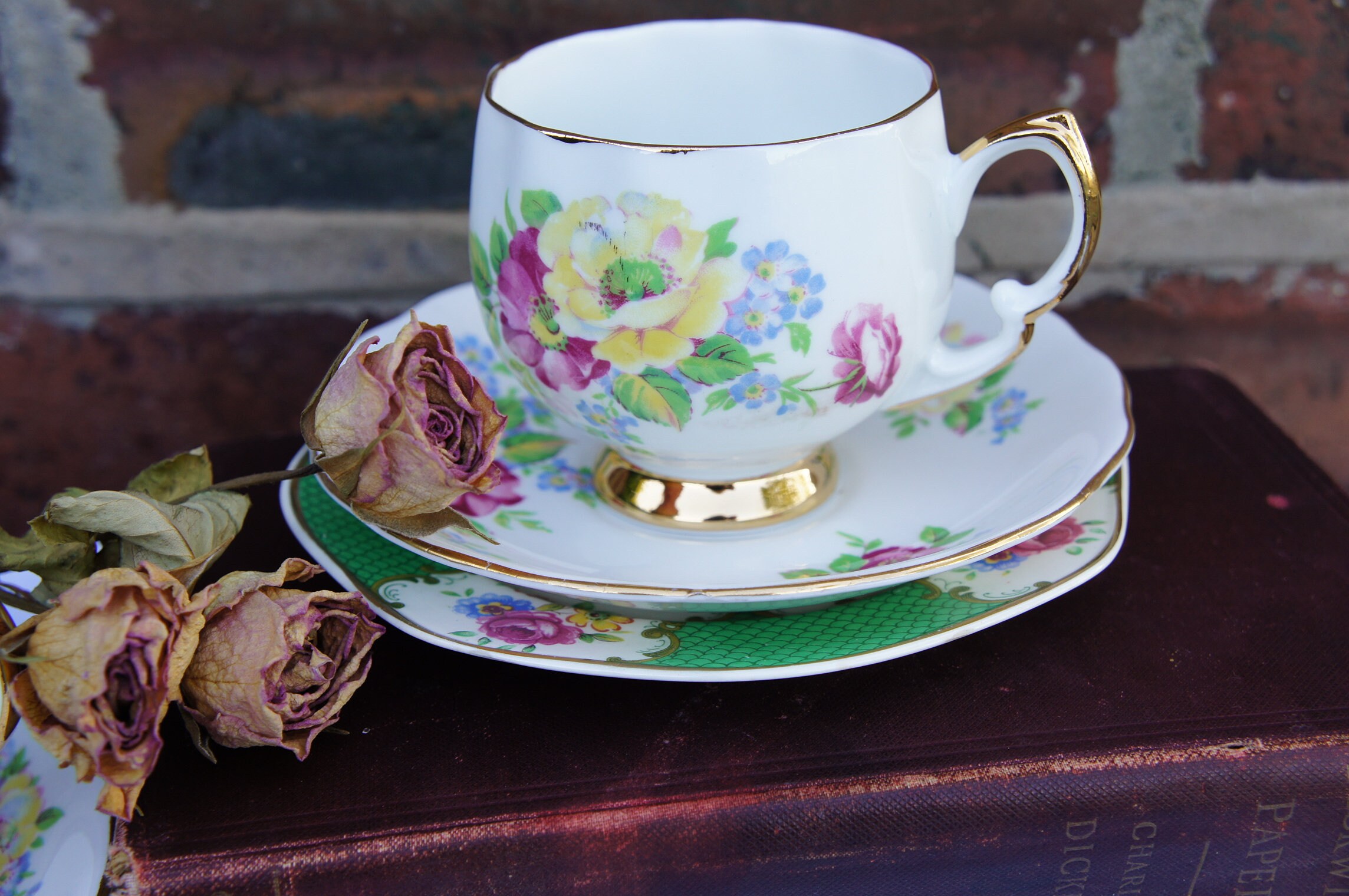 Tea Party Plates Mismatch Floral Saucers Set of 4 Bone China English Fine Bone China |Vintage Wedding plates