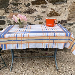 French Vintage Check Linen Table Cloth 58ins x 56ins Afternoon Tea Vintage Shabby Chic