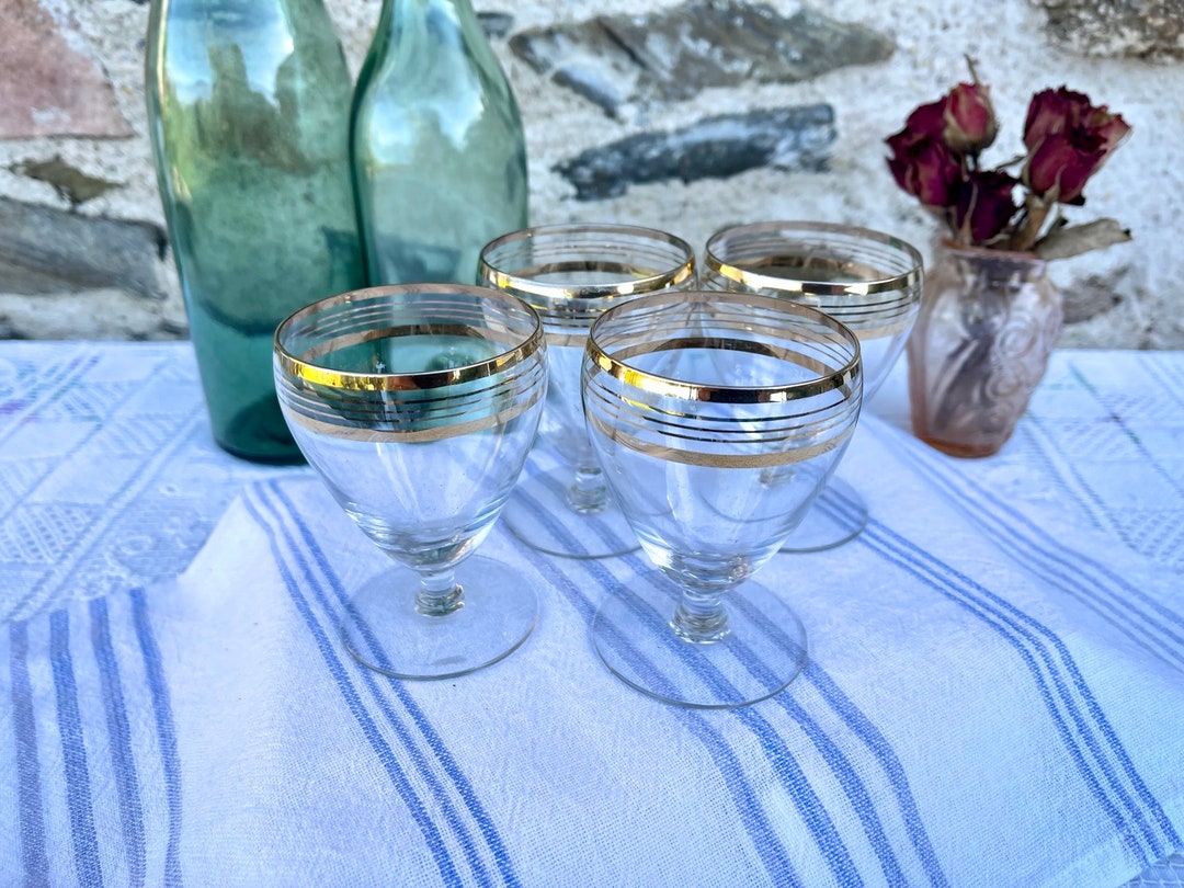 Apéritif or Sherry Glasses Gold Trim. Set of 4. Vintage Barware Decor ...