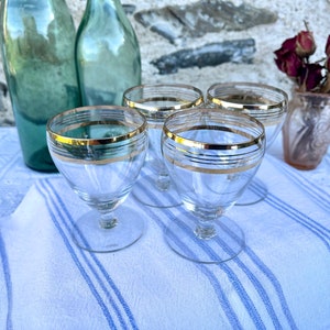 Set of 4 Vintage Gold Trim Apéritif or Sherry Glasses Vintage Shabby Chic
