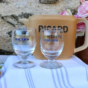 Original Iconic RICARD ANISETTE Terracotta Water Pitchet and 2 x Ricard Glasses  French Cafe Bar Chic