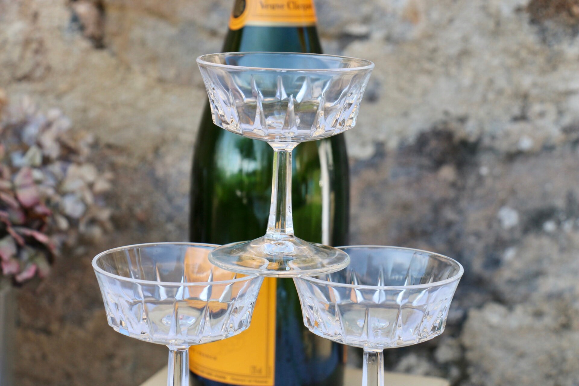 Vintage Champagne Coupe / Saucer PAIR Cut Crystal, Fancy Stem, Toasting  Wedding