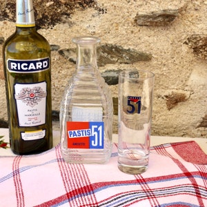 Original French Vintage Iconic Pastis 51/Pernod 45 and Tall Glass Water Carafe Vintage French Cafe Bar Chic.
