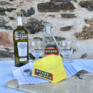 RARE French Vintage Iconic RICARD Water Carafe and 2 Glasses French Cafe Bar Chic