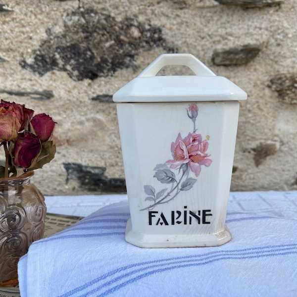 Original French Vintage Ceramic Storage Jar. FARINE FLOUR 1930's         French Vintage Shabby Chic