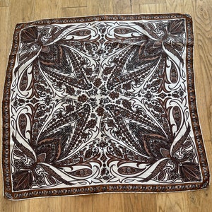 Classic Vintage Pure Silk Scarf. 1970&#39;s. Brown Paisley Print. Autumn colours. Ultimate Vintage Chic!