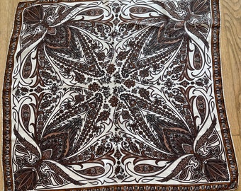 Vintage Pure Silk Scarf. 1970's. Brown Paisley Print. Autumn colours. 28ins square. Vintage Fashion
