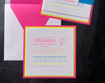 Neon Disco Layered Bat Mitzvah Invitation Deposit