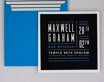 Modern Square Bar Mitzvah Invitation