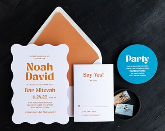 Wavy Orange Bar Mitzvah Invitation