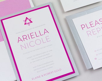 Pink and Silver Modern Bat Mitzvah Invitation - DEPOSIT