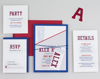 Red and Blue Sporty Bar Mitzvah Invitation - DEPOSIT