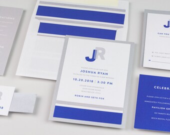 Silver and Blue Layered Bar Mitzvah Invitation - DEPOSIT