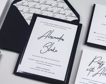 Black & Silver Mirror Layered Bar Mitzvah Invitation - DEPOSIT