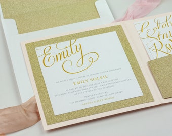 Pink and Gold Bat Mitzvah Invitation - DEPOSIT