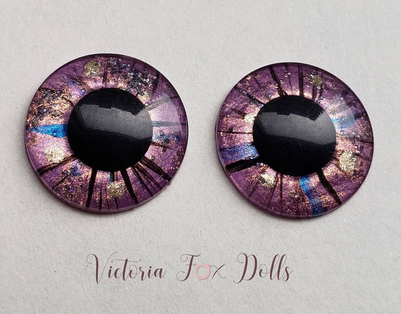 Blythe Doll Handpainted Blue Purple Gold Black Glitter Metallic Eyechips 14mm