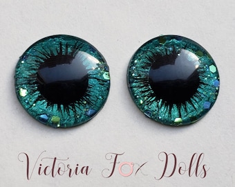 BJD Eyes, Pullip Doll Eye Chips, Blythe Doll Eye Chips, Glitter Dark Green, Middie Blythe Eyechips, Furby Eyechips, 10mm, 12mm, 13mm, 14mm
