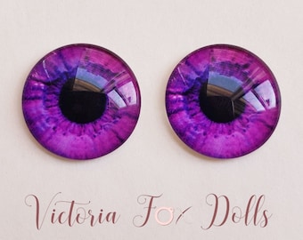 BJD Eyes, Blythe Doll Eye Chips, Pullip Doll Eyechips, Furby Eye Chips, Purple, Realistic Eyechips, Glass Eyechips, 12mm, 14mm