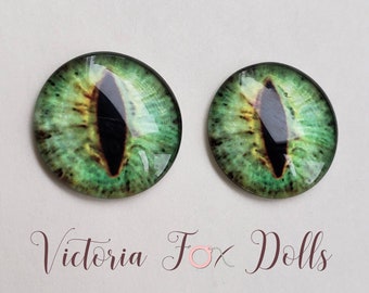 Blythe Doll Eye Chips, Furby Eye Chips, Custom Furby Eyechips, Green Eye Chips, 14mm Glass Eyechips, 14mm Eye Chips, Green, Cat Eye Eyechips