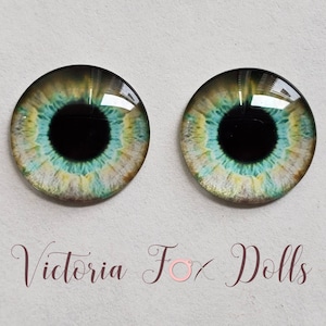 BJD Doll Eyes, Blythe Doll Eye Chips, Furby Eye Chips, Green Eyes, 14mm Eye Chips, 14mm Realistic Eyechips, 14mm Glass Eyechips