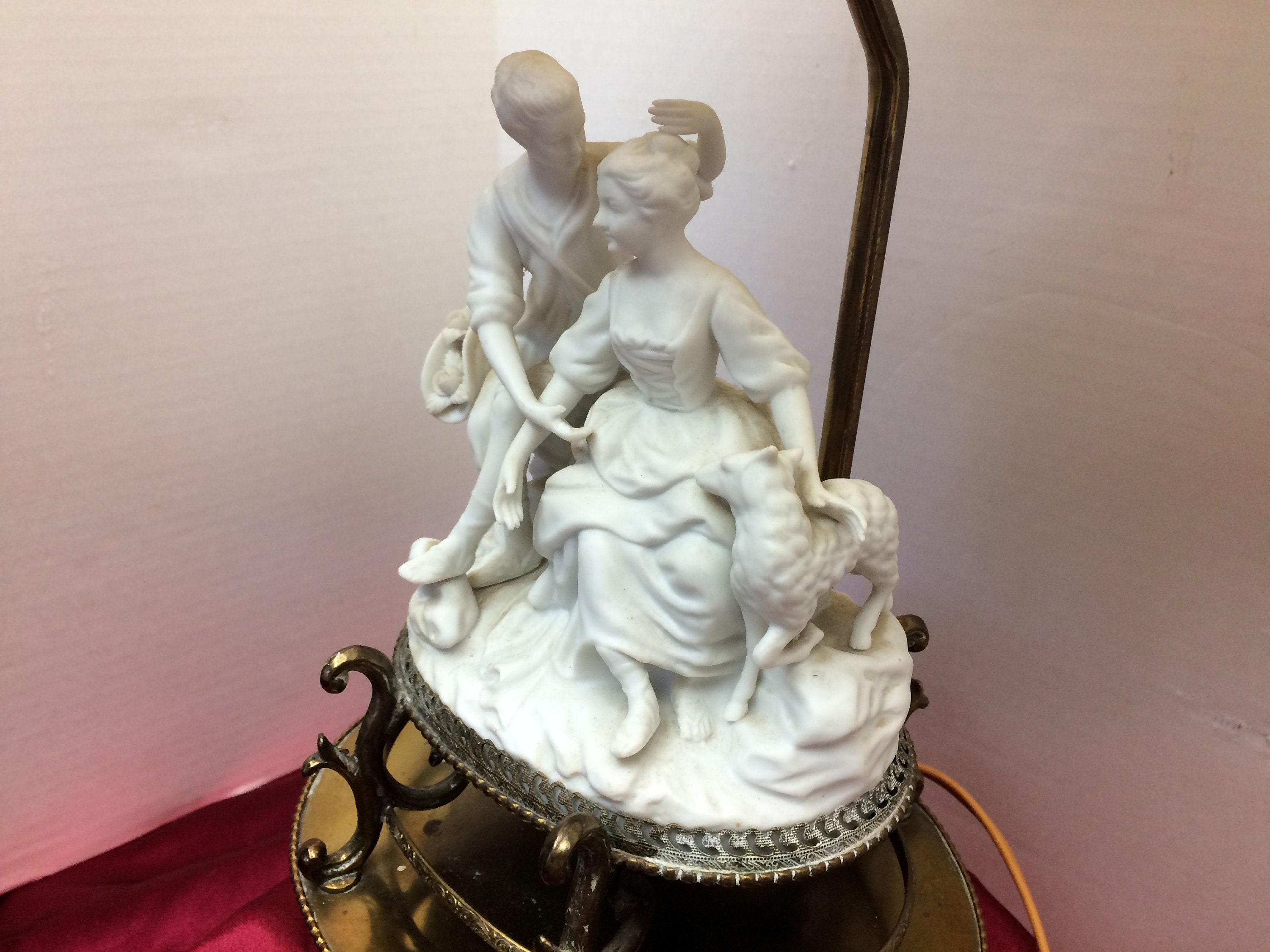Bisque Figurine Lamp 1930's/40's European Couple/shepherd and