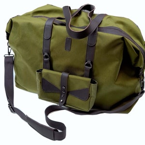 Travel bag "Herra", handmade in Italy, in Cordura and genuine leather, adjustable shoulder strap, detachable purse