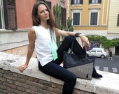 Tote bag, shopping bag, handmade in Italy, genuine leather, handmade Sardinian cotton.
