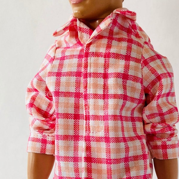 11.5" Orange and pink plaid shirt brown pants fashion doll handmade doll clothes #24