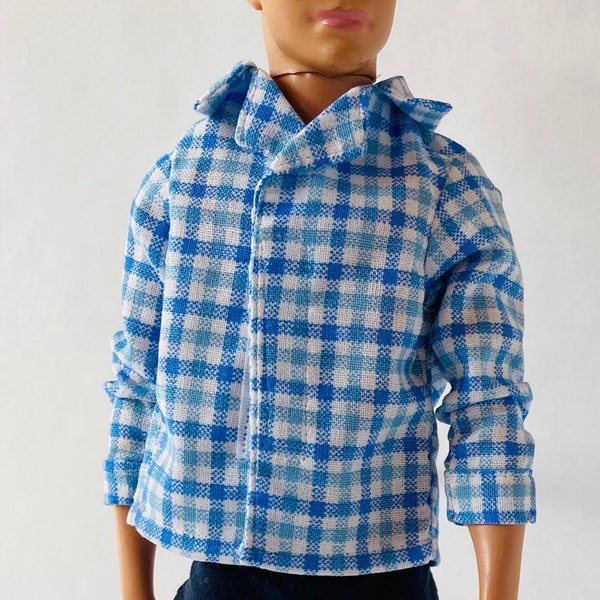 11.5" Blue plaid shirt and dark blue pants  handmade for fashion  doll clothes  #98