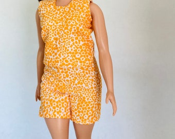 Soft orange print sleeveless top with matching shorts fits 11.5 full figure fashion doll handmade clothes  #32